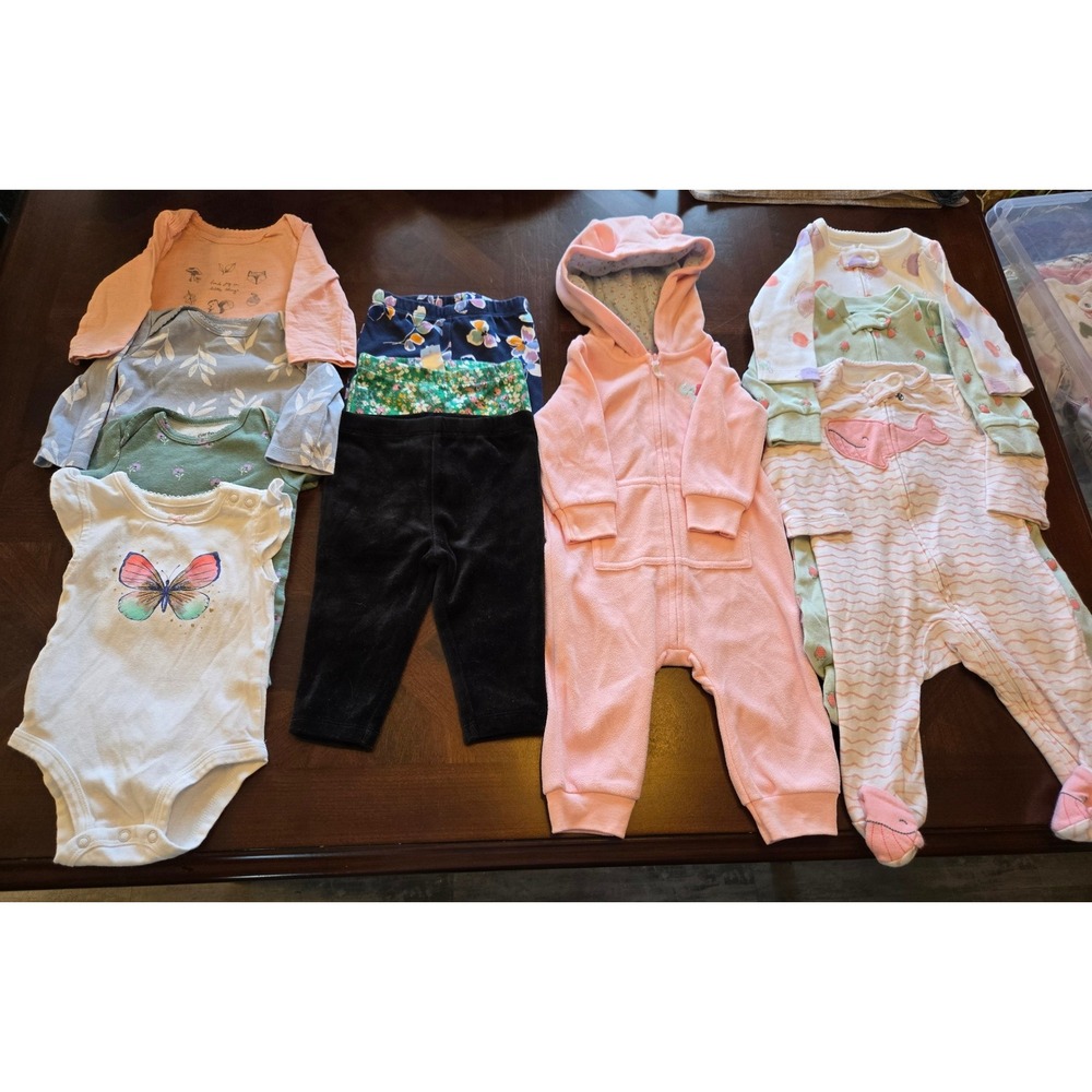 Carters Baby Girl 11 Piece Lot‎ 6 Months Sleepers Bodysuits Leggings Pink Mint